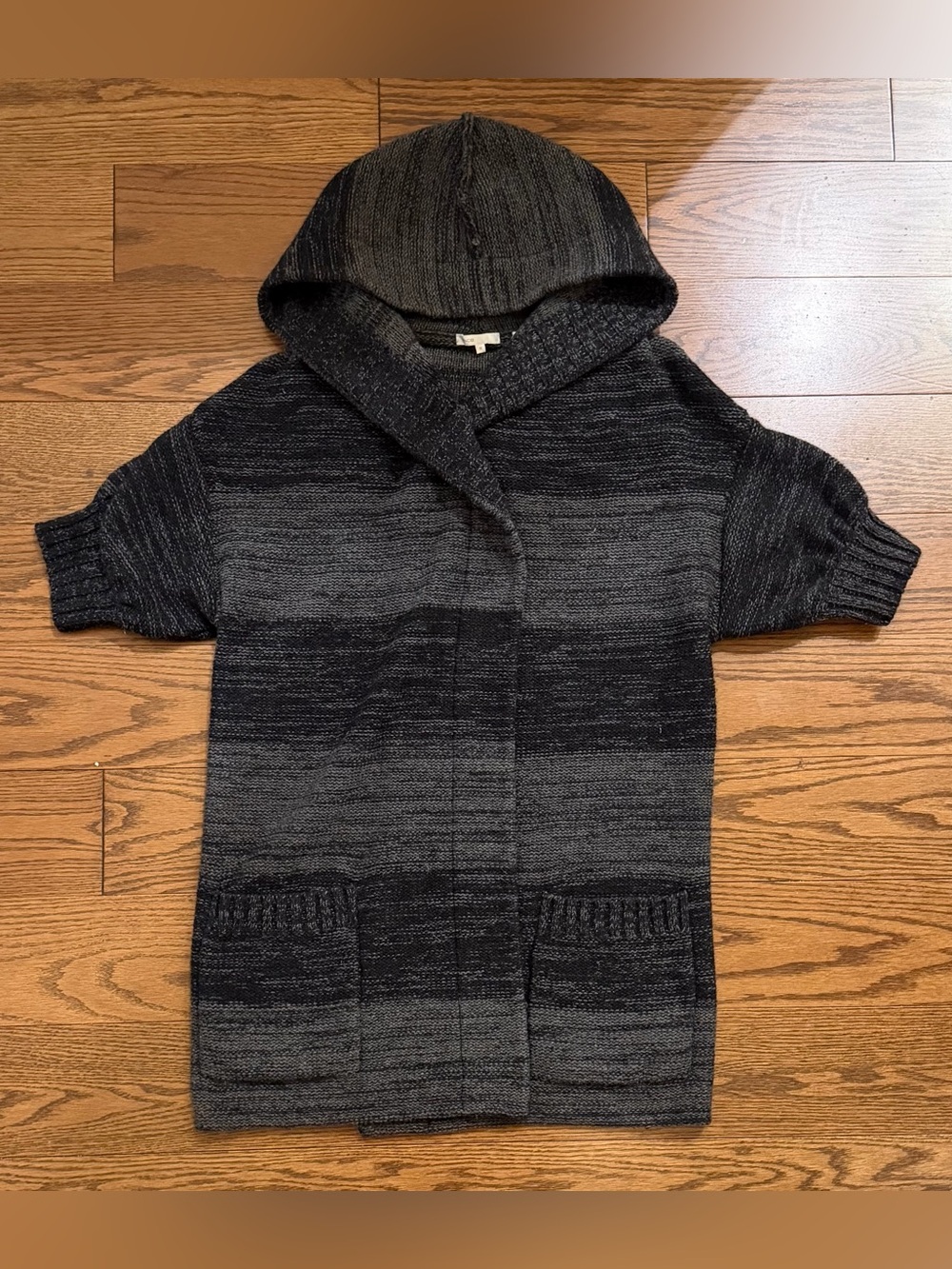 Vince Hooded Alpaca/Wool/Cashmere Short-Sleeve Open Cardigan Sweater